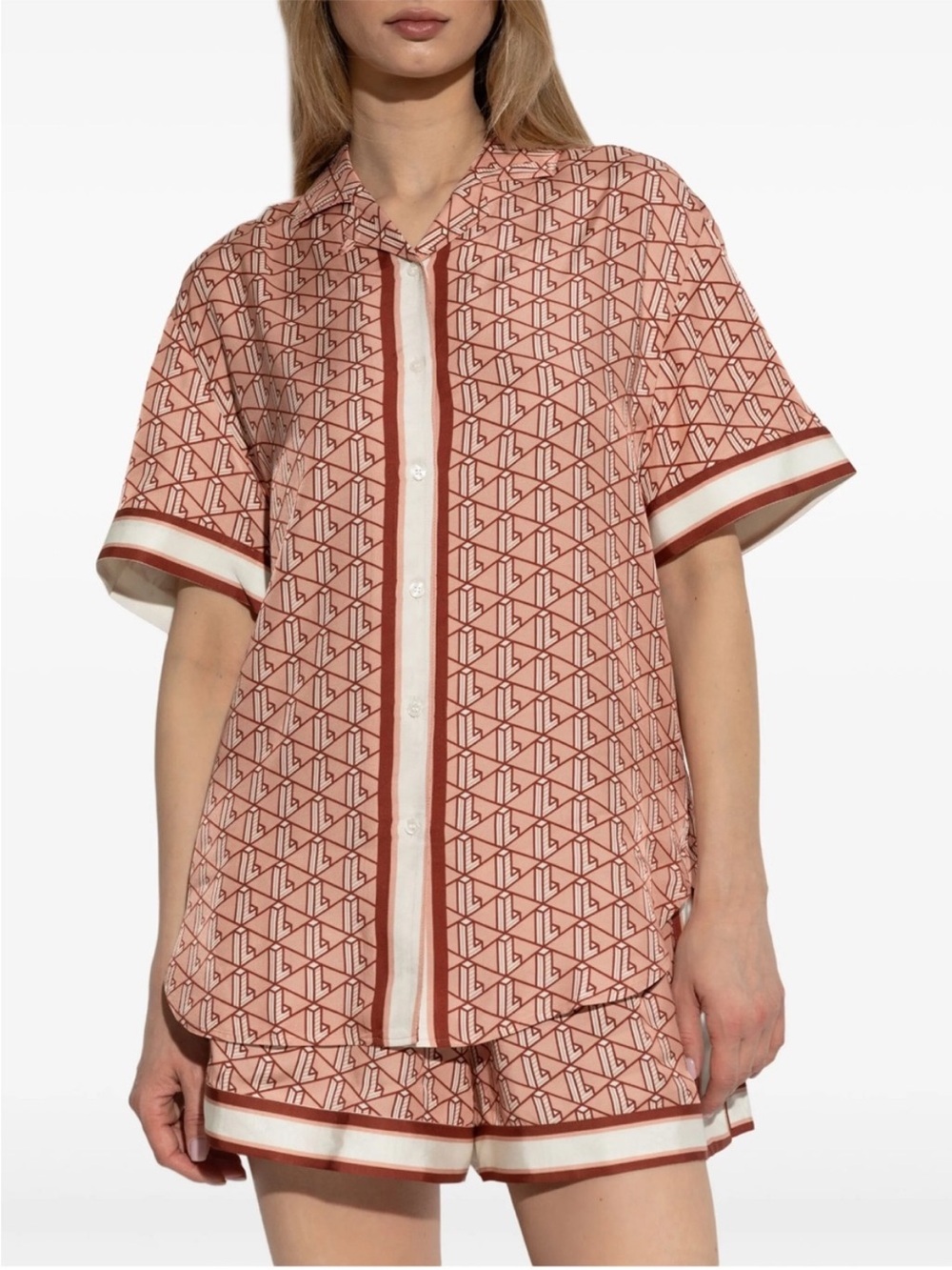 LIMITED EDITION Lacoste Pink Geometric Short-Sleeve Button Down Shirt/Short Set